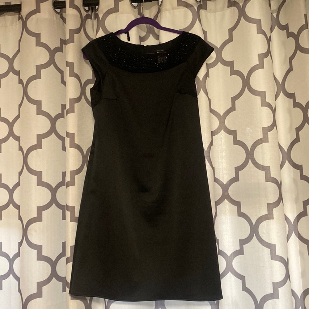 Black midi shift dress with yoke beading